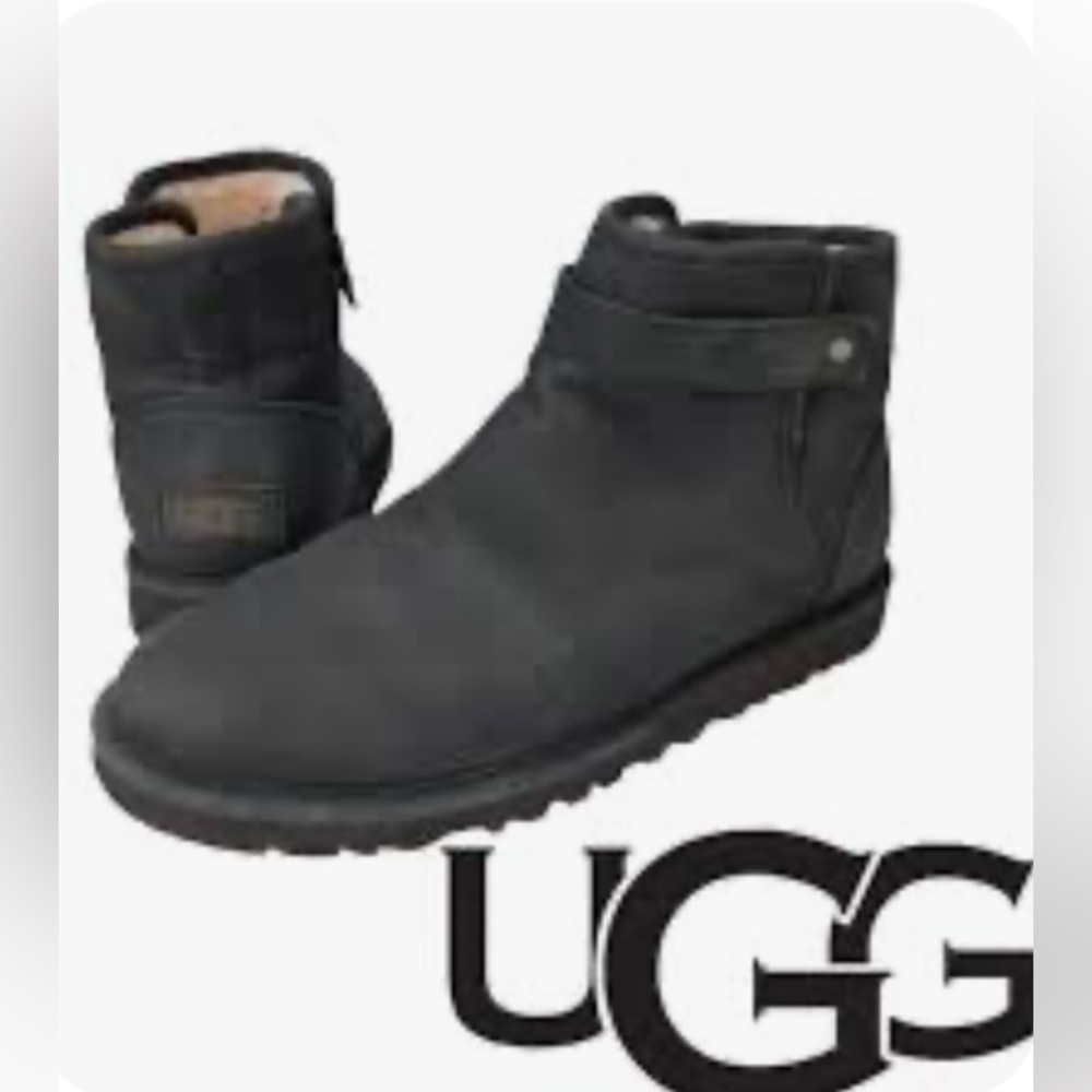 UGG AUSTRALIA BLACK LEATHER FLAT ANKLE BOOTS